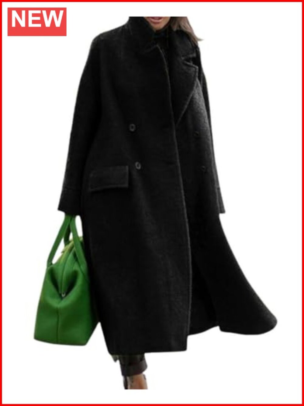 Oversized Wool Blend Double Breast Long Pea Coat Women Winter Overcoat